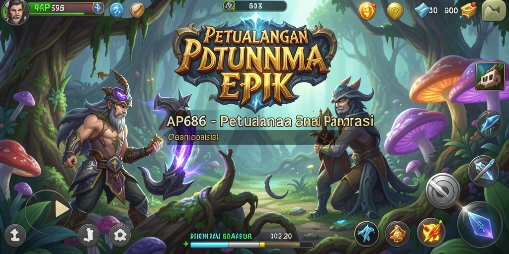 Screenshot utama AP686 menampilkan momen seru dalam pertempuran RPG.