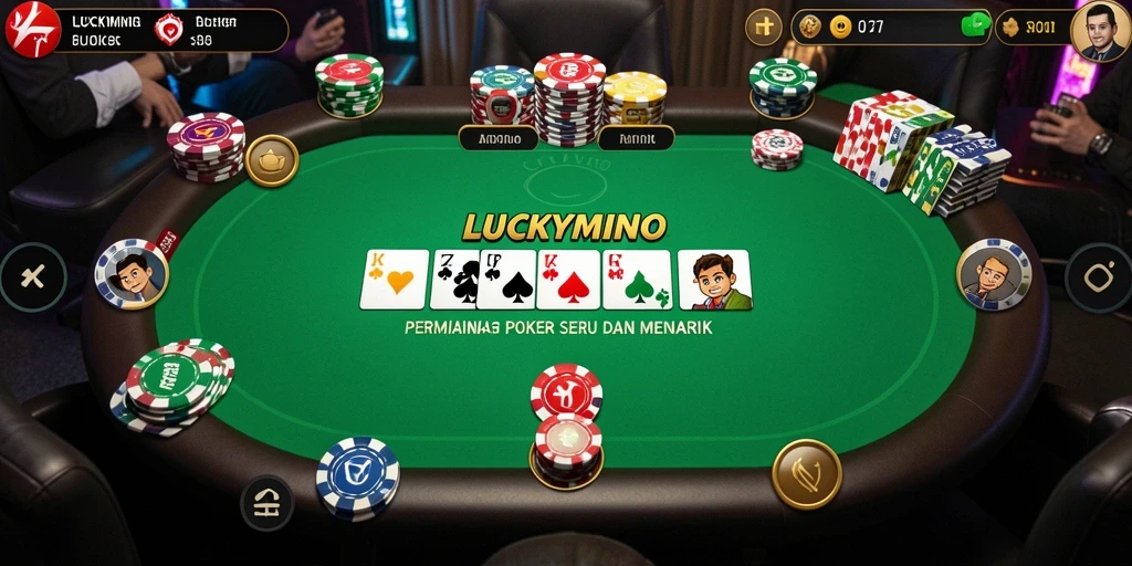 Tampilan gameplay menarik dari LUCKYMINO dengan suasana poker yang seru.