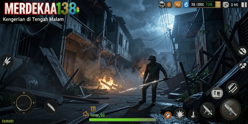 Tampilan gameplay mengerikan dari MERDEKA138 yang menegangkan.