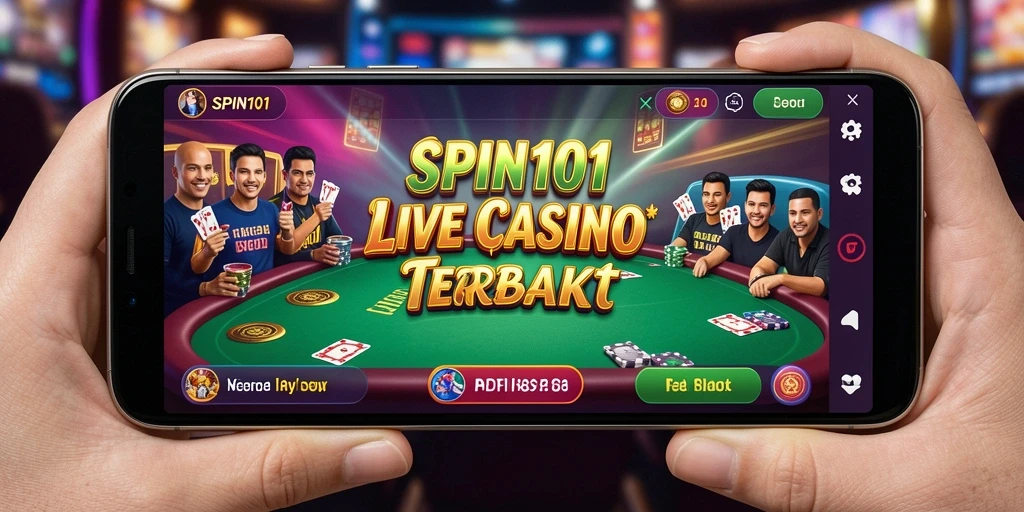 Screenshot gameplay SPIN101 menampilkan dealer langsung dan interaksi dengan pemain.